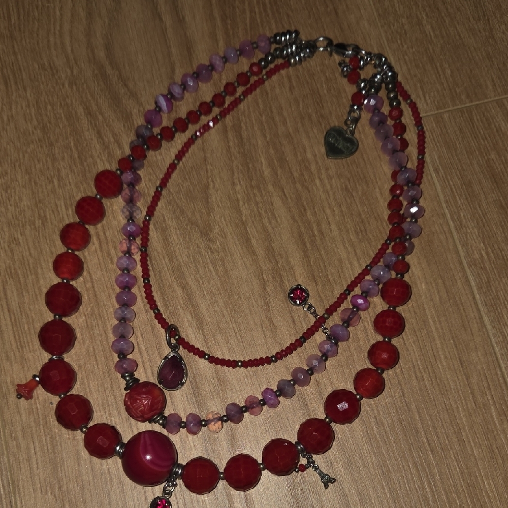 Elegant Red and Purple Beaded Necklace